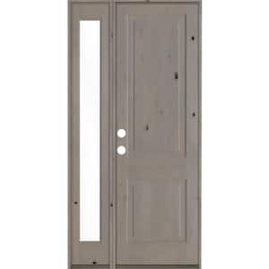 44 in. x 96 in. Rustic knotty alder Right-Hand/Inswing Clear Glass Grey Stain Wood Prehung Front Door with Left Sidelite