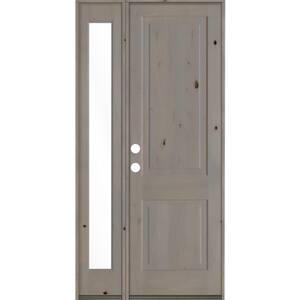 46 in. x 96 in. Rustic knotty alder Right-Hand/Inswing Clear Glass Grey Stain Wood Prehung Front Door w/Left Sidelite