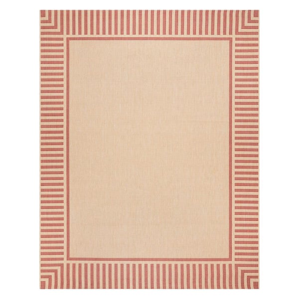 Gertmenian Paseo Kiano Sand/Red 6 ft. x 9 ft. Striped Border Indoor/Outdoor Area Rug