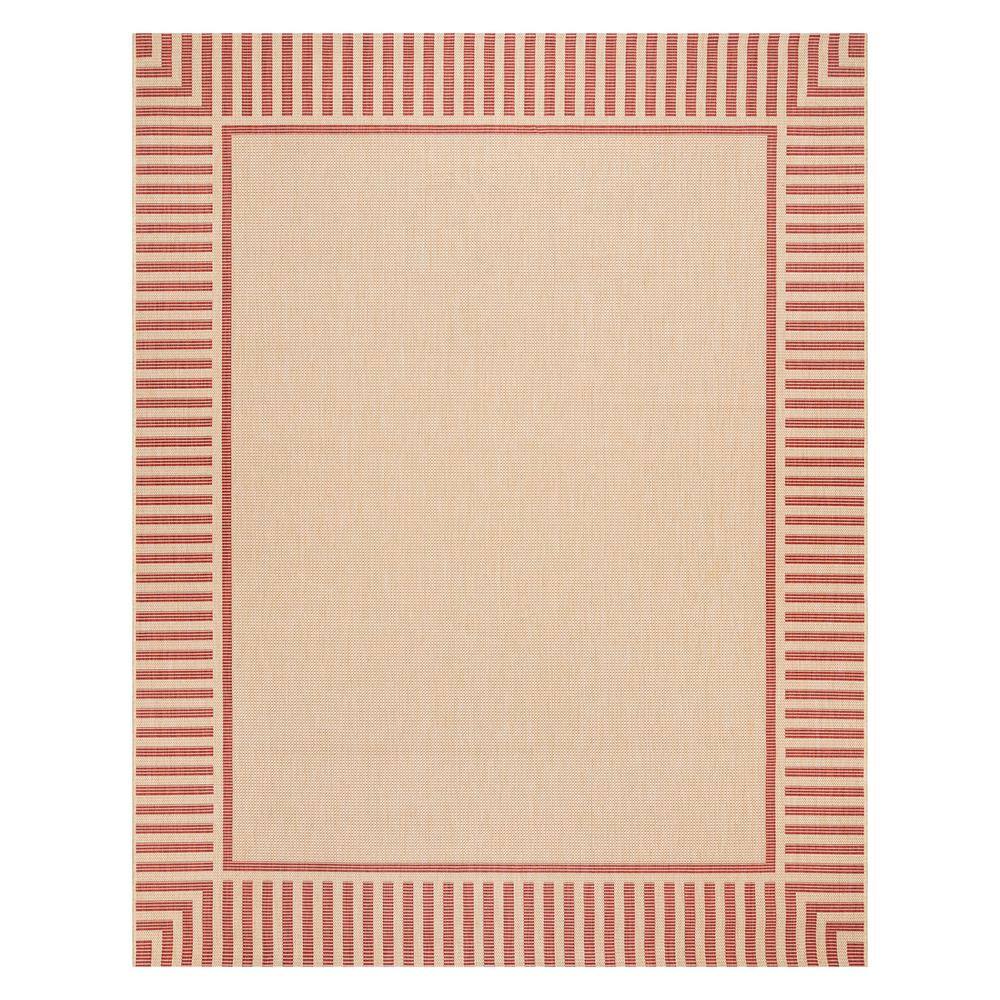 Beige and Red Striped Synthetic Flatweave Indoor/Outdoor Rug 5' x 7'