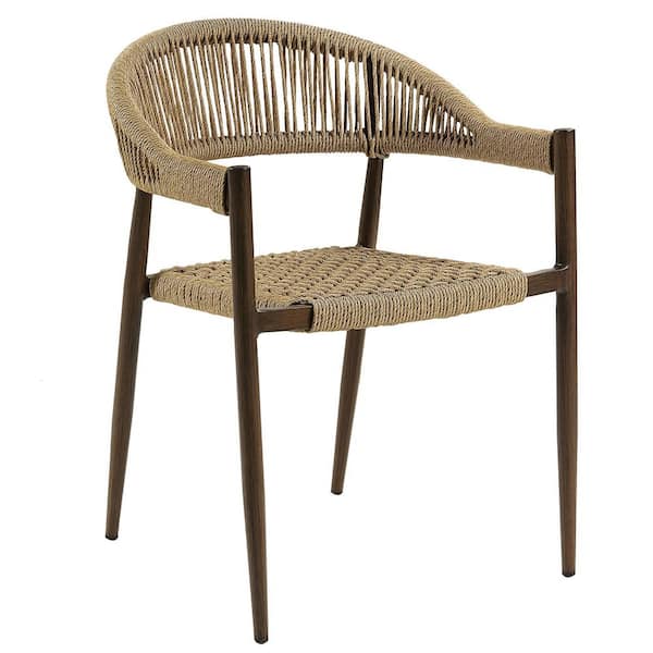 Furniture of America Decolina Walnut Aluminum Outdoor Dining Chair in Light Brown