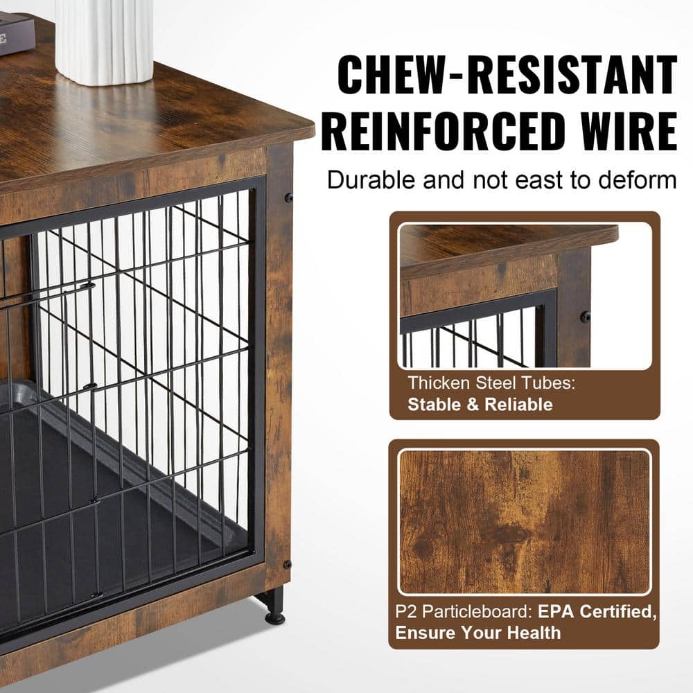 Rustic Brown Rolling Wooden Pet Crate Table