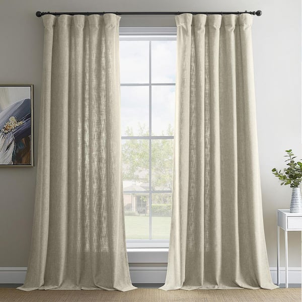 Light Beige Basic Faux Linen 50 in. W x 108 in. L Rod Pocket Light Filtering Curtain Pair (Set of 2)