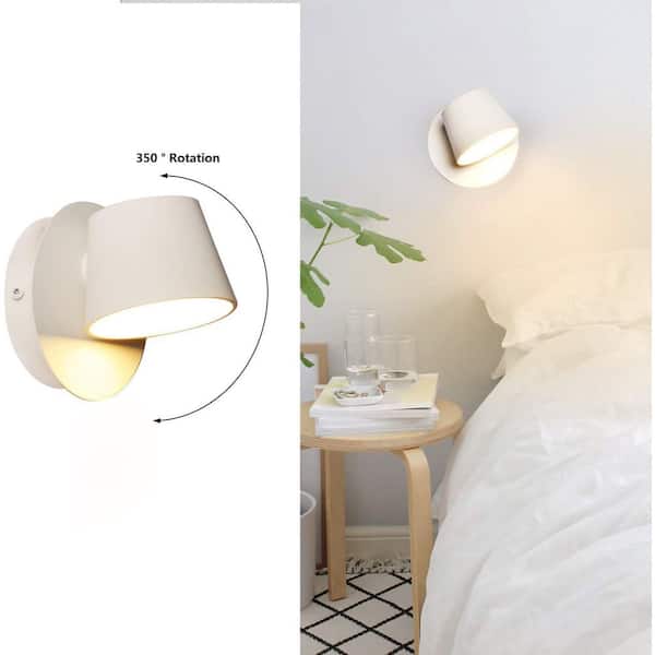 3.5 in. 1-Light Plug in LED Wall Sconces with White Rotate Shade and Switch, 7-Watts 3000K
