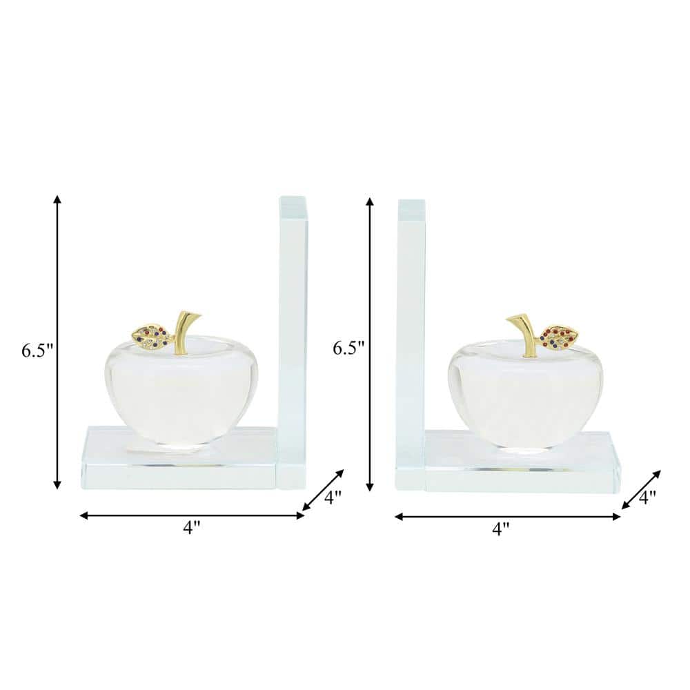 Clear Crystal Apple Bookends with Gold Accents, Set of 2