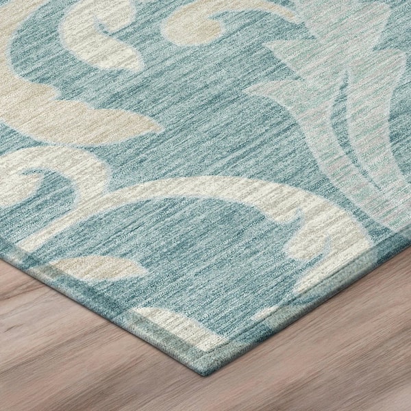 Chantille Machine Washable Indoor/Outdoor Abstract ACN3102 Teal 8 ft. x 8 ft. Round Rug