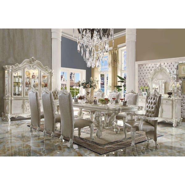 Benjara Bone White Marble Top 4 Legs Base Marvelous Dining Table Seats 8 BM162922 The Home Depot