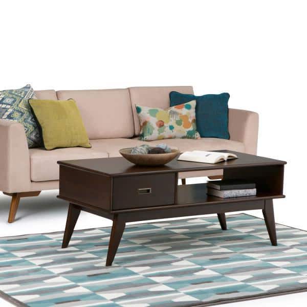 Auburn Brown Mid-Century Modern Wood Coffee Table with Storage