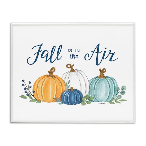 Stupell Industries Fall In The Air Pumpkins by Deb Strain 1 Piece Framed Graphic Print Typography Poster Art Print 20 in. x 16 in.