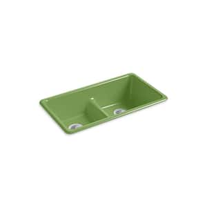 Iron/Tones 33 in. Drop-In/Undermount Double Bowl Fresh Green Cast Iron Kitchen Sink