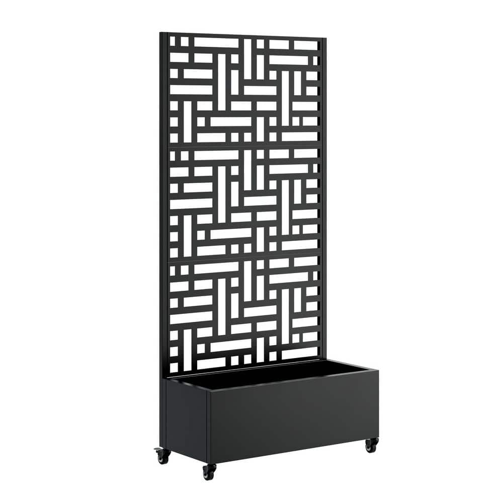 Black Metal Rectangular Planter Box with Trellis, Drainage Holes, Lockable Wheels & Privacy Screen price history on PriceWatchPro