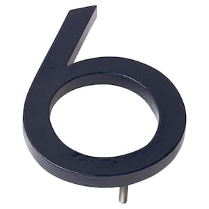 4 in. Navy Aluminum Floating or Flat Modern House Number 6