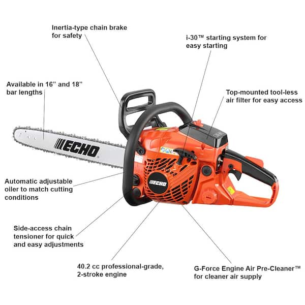 ECHO 18 in. 40.2 cc Gas 2-Stroke Rear Handle Chainsaw CS-400-18