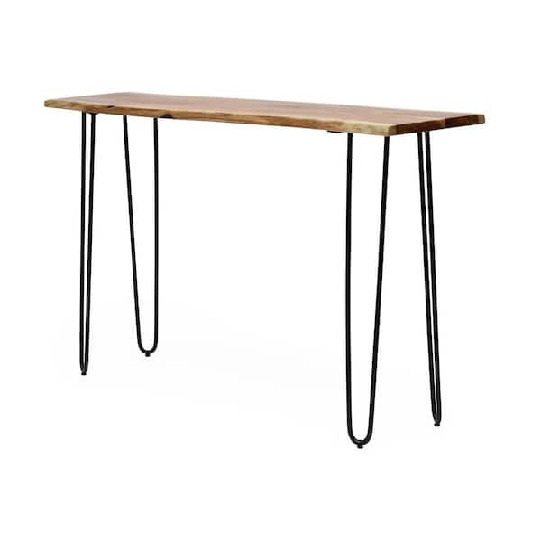 Noble House Plumb 48 in. Natural and Black 30 in. Rectangle Wood Console Table