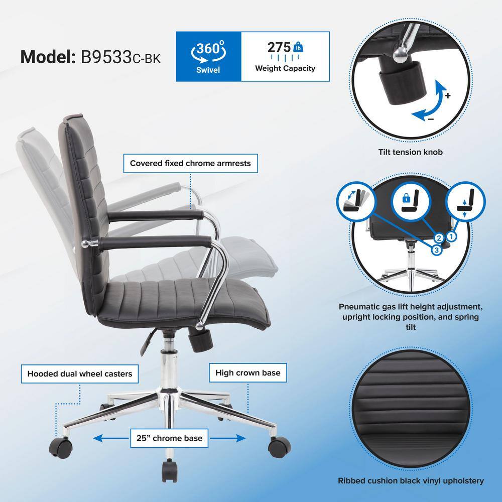 Gray Vinyl Mid-Back Task Chair with Chrome Arms