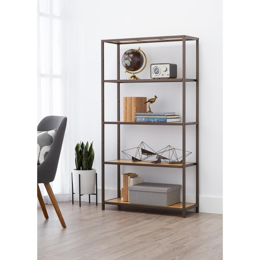 Bronze Anthracite 5-Tier Adjustable Bamboo Shelving Unit