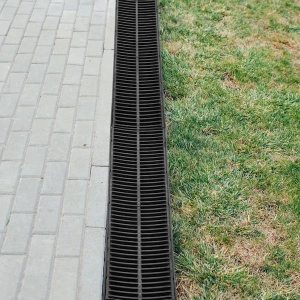 Trench Drain System, 5.9 in. x 7.5 in. Channel Drain with Plastic Grate, HDPE, 5 End Caps, for Garden, Driveway
