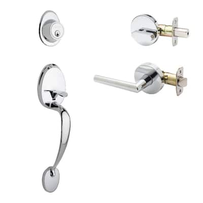 Colonial Polished Stainless Door Handleset and Modern Handle Trim