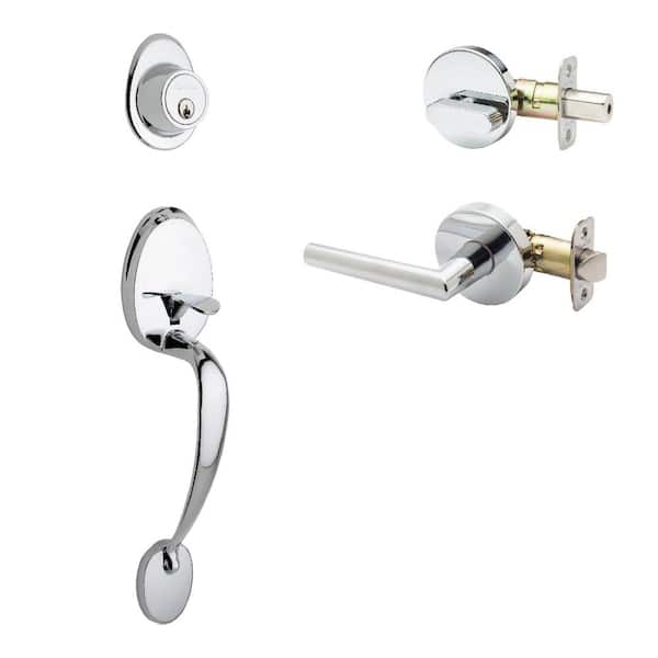 Copper Creek Colonial Polished Stainless Door Handleset and Modern Handle Trim