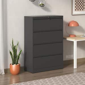 Black 52 in. H Metal Office Storage Cabinet Steel Lateral File Cabinet with Lock and 4-Drawers