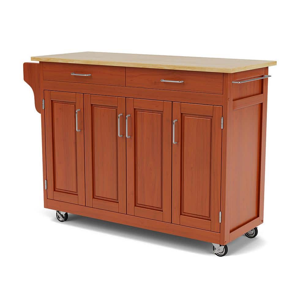 Cottage Oak Wood Kitchen Cart with Spice Rack and Storage