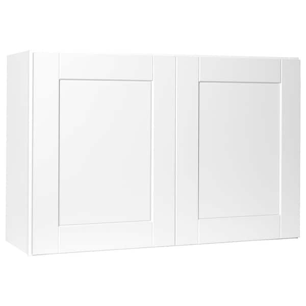 Hampton Bay Satin White 36 in. W x 24 in. H x 23 in. D Shaker Stock Assembled Above Refrigerator Deep Wall Bridge Kitchen Cabinet