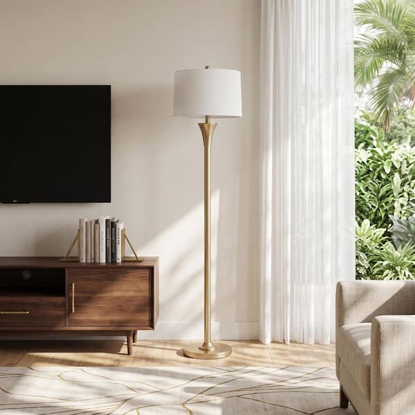 KAWOTI 66 in. Champagne Gold Metal Standard Floor Lamp with White