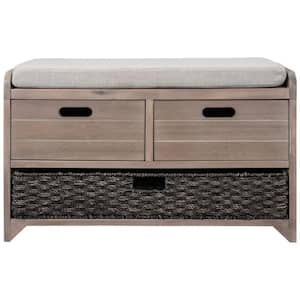 Liberty Gray (White Wash) Storage Bench with Basket (32 in. W x 12 in. D x 20 in. H)