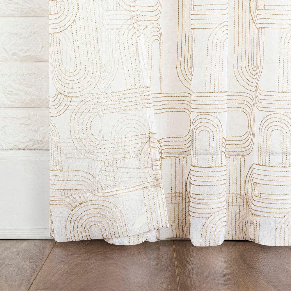 Champagne Sheer Embroidered Polyester Rod Pocket Curtain Panel, 50" x 63"
