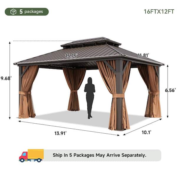 Sizzim 16 ft. x 12 ft. Steel Frame Double Metal Roof Gazebo with