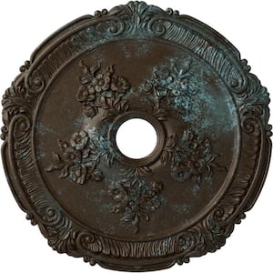 1-1/2" x 26" x 26" Polyurethane Attica with Rose Ceiling Medallion, Hand-Painted Bronze Blue Patina