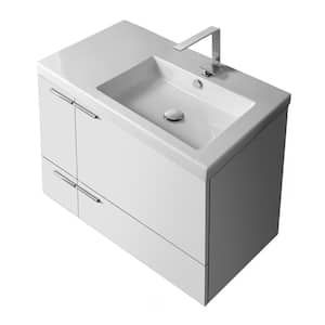 New Space 31 in. W x 17.7 in. D x 21.8 in. H Bathroom Vanity in Glossy White with Ceramic Vanity Top and Basin in White