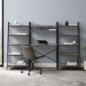 3-Piece Grey Wash Wood and Metal Industrial Ladder Office Set