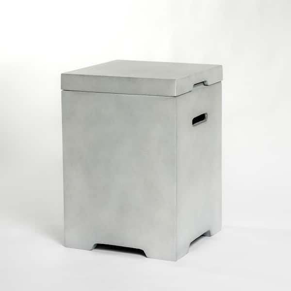 Unbranded Outdoor Tank Table for Gas Fire Pit, Hides Propane Tank Cover, Concrete Light Gray, Side Handles