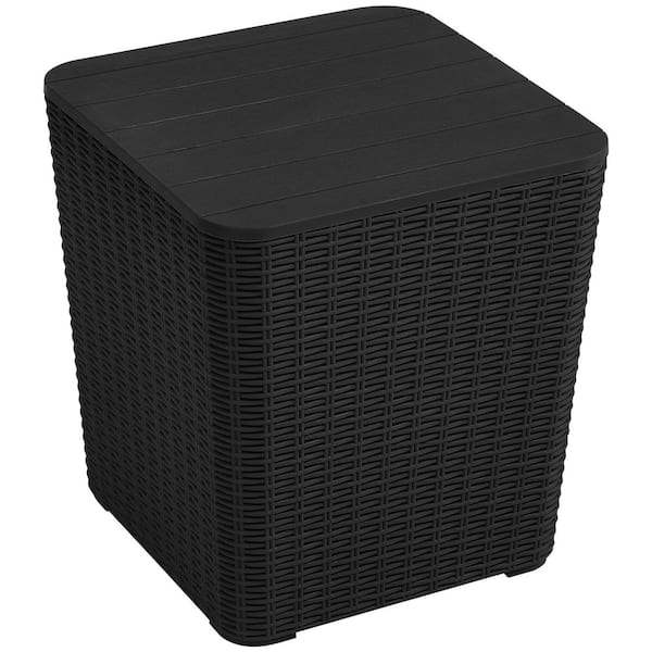 DEXTRUS 11.5 Gal. Outdoor Deck Box, Resin Rattan Coffee Table with Extra Storage, Black