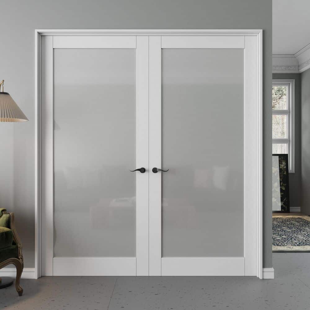 ARK DESIGN 72 in. x 80 in. Universal 1-Lite Frosted Glass White Solid ...