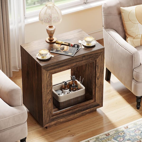 BYBLIGHT Kerlin 23.62 in. Walnut Rectangular Wood End Table