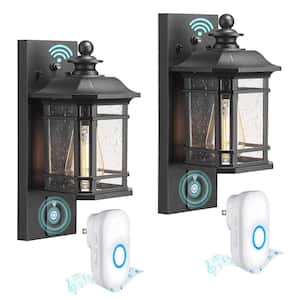 Classic Black Motion Sensing Dusk to Dawn Outdoor Sconce Lantern with Doorbell 2PK