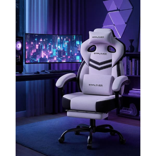 Big and Tall Gaming Chair Comfort Fabric Computer Chair 360°-Swivel Reclining Seat,White
