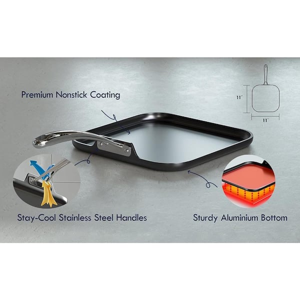  Cooks Standard Nonstick Square Griddle Pan 11 x 11-Inch, Hard  Anodized Cookware Griddle Pan, Black: Home & Kitchen
