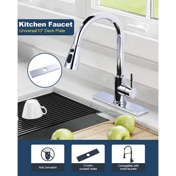 10 in. x 2.44 in. x 0.33 in. Stainless Steel Kitchen Sink Faucet Hole Cover Deck Plate Escutcheon in Polished Chrome
