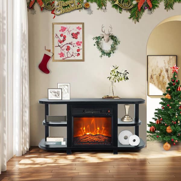 48 in. Black Corner TV Stand Entertainment Center with Fireplace Fits TV's up to 55 in.