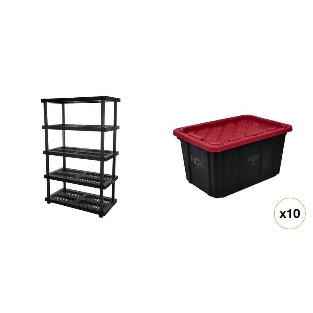HDX 27 Gal. Tough Storage Tote in Black and Red 999-27G-HDX-RED