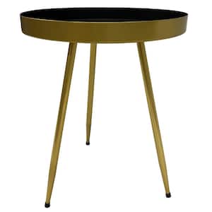 Enid 16 in. Black and Brass Round Metal Top Side End Table with Sleek Angled Legs