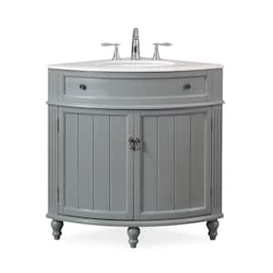 Thomasville 24 in. W x 24 in. D x 34.5 in. H in. Bath Vanity in Gray with Marble Vanity Top in White with White Basin