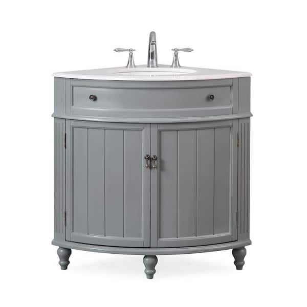 null Thomasville 24 in. W x 24 in. D x 34.5 in. H in. Bath Vanity in Gray with Marble Vanity Top in White with White Basin
