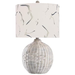 21.5 in. Natural with Wash Table Lamp with White Seagull Print Hardback Fabric Shade