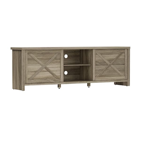 Hillsdale Furniture Columbus 74 in. Brown TV Stands and Consoles with Two Doors Fits up to 80 in. with Adjustable Shelves
