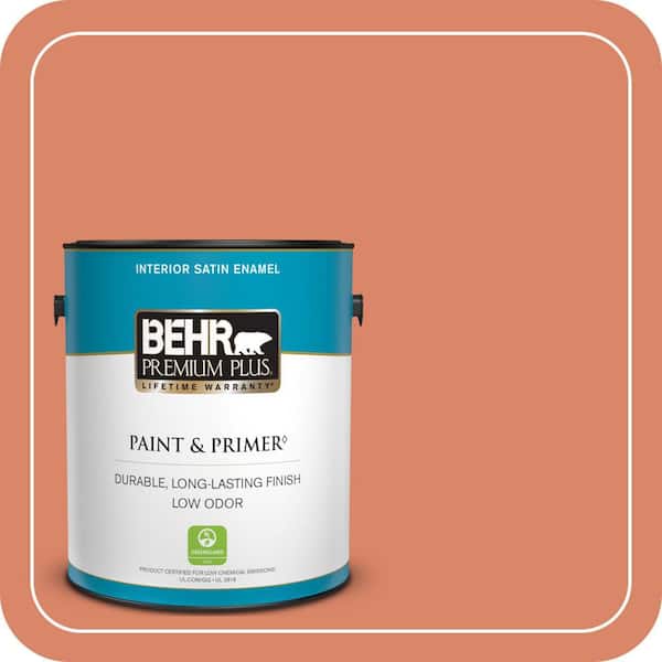 BEHR PREMIUM PLUS 1 gal. #M180-5 King Salmon Satin Enamel Low Odor Interior Paint & Primer