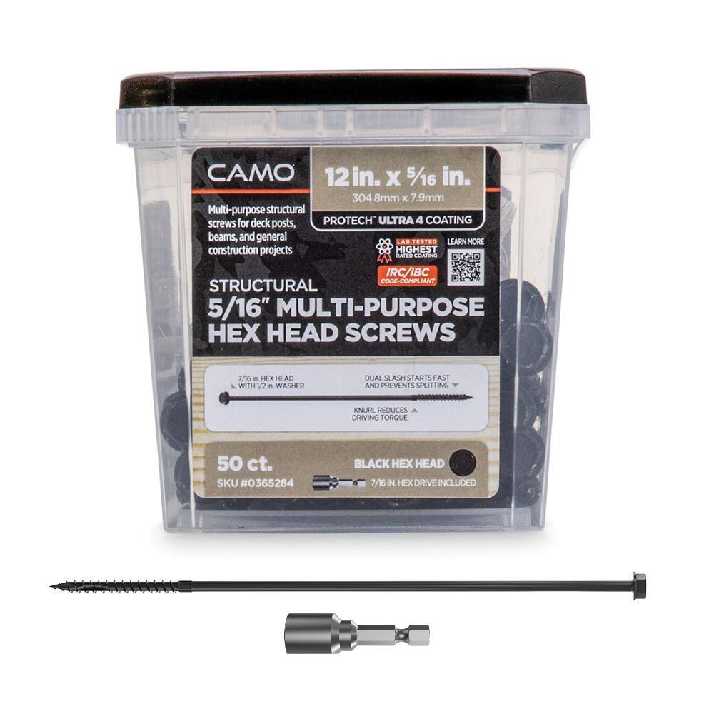 CAMO 12 in. x 5/16 in. Hex Head Multi-Purpose hex Drive Structural Wood ...